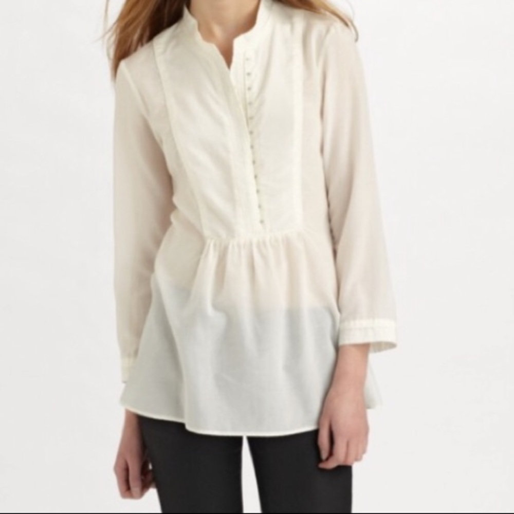 Theory White Pristine Aldys Silk Blend Bib Front Shirt